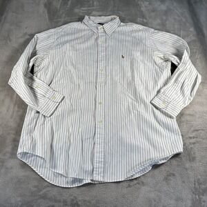 Ralph Lauren Yarmouth Shirt XL 33 Blue White Stripe Button Down Cotton Americana